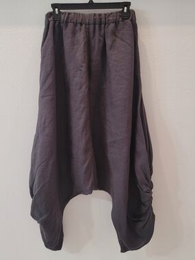 Women's Harem Drop-Hem Pants in Charcoal-Grey Linen 100%